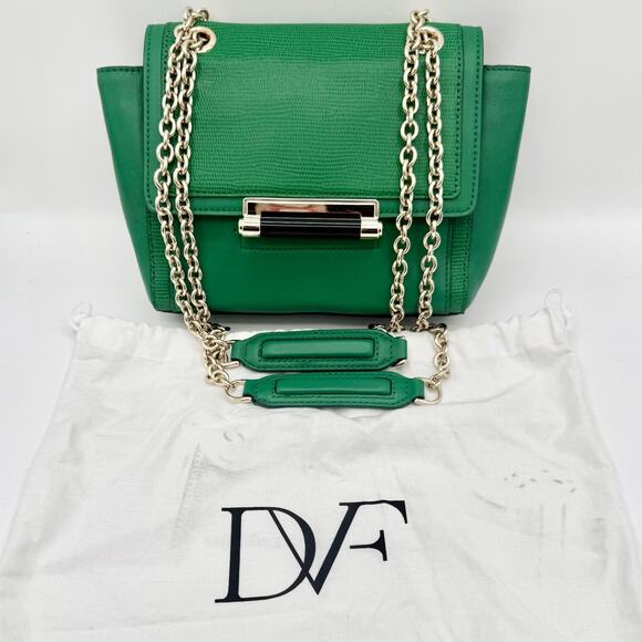 Diane von Fürstenberg DVF 440 Mini Shoulder Bag Emerald Green Leather Chain - Picture 13 of 16